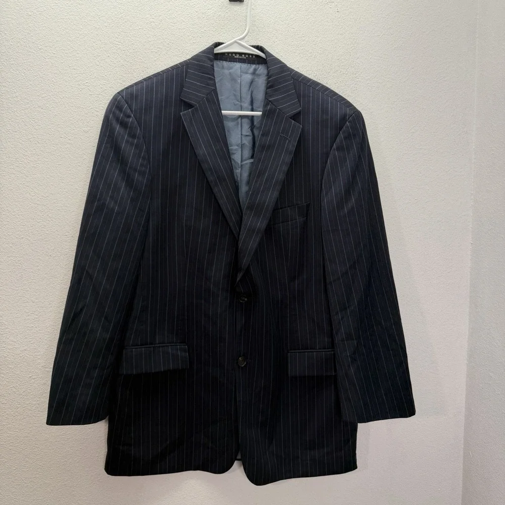 Hugo Boss Super 110's Vitale Barberis Canonico Navy Pinstripe Wool Blazer 42R